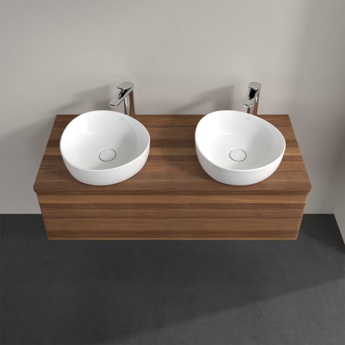 Villeroy & Boch Antao Waschbeckenunterschrank, 120 x 36 cm, 2 Auszüge mit LED-Licht, Front ohne Struktur, mit Hahnloch, für Waschtisch links und recht