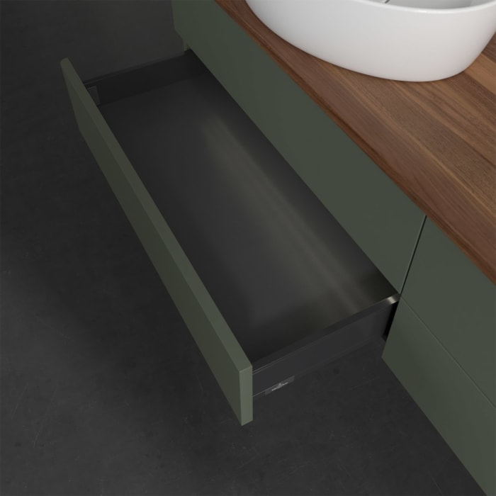 Villeroy & Boch Antao Waschbeckenunterschrank, 160 x 36 cm, 4 Auszüge mit LED-Licht, Front ohne Struktur, mit Hahnloch, für Waschtisch links