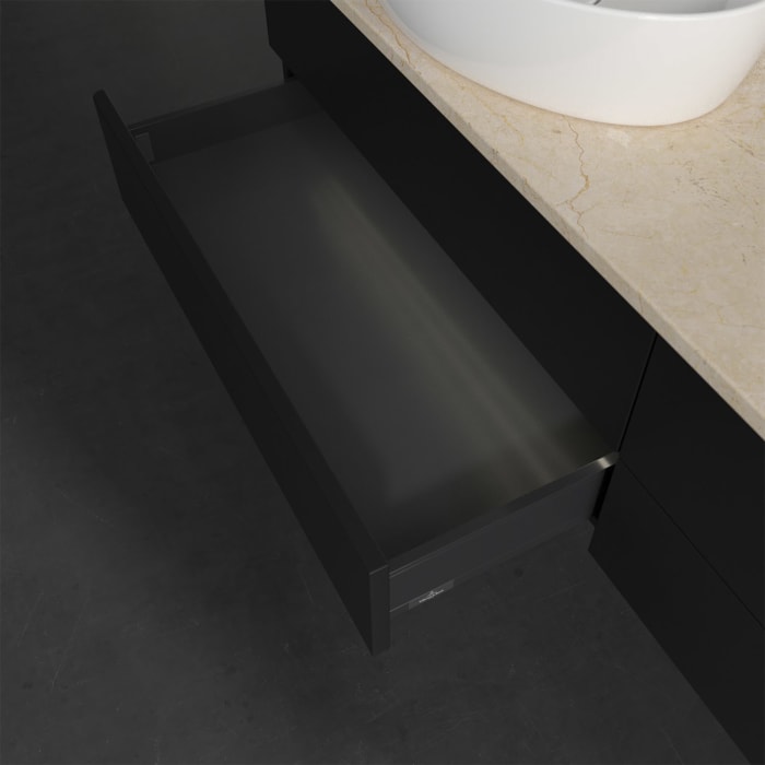 Villeroy & Boch Antao Waschbeckenunterschrank, 160 x 36 cm, 4 Auszüge mit LED-Licht, Front ohne Struktur, mit Hahnloch, für Waschtisch links