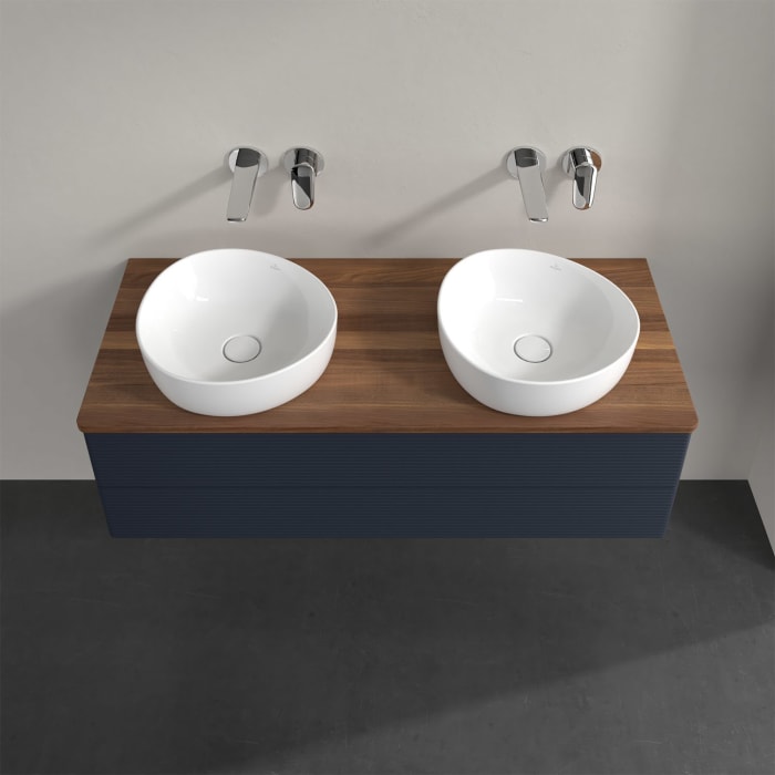 Villeroy & Boch Antao Waschbeckenunterschrank, 120 x 36 cm, 2 Auszüge mit LED-Licht, Front mit Struktur, ohne Hahnloch, für Waschtisch links und recht