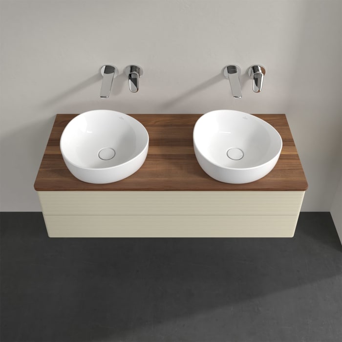 Villeroy & Boch Antao Waschbeckenunterschrank, 120 x 36 cm, 2 Auszüge mit LED-Licht, Front mit Struktur, ohne Hahnloch, für Waschtisch links und recht