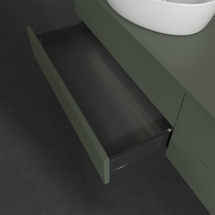 Villeroy & Boch Antao Waschbeckenunterschrank, 160 x 36 cm, 4 Auszüge mit LED-Licht, Front mit Struktur, ohne Hahnloch, für Waschtisch links