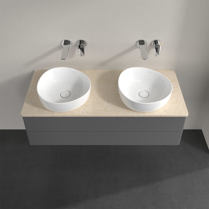 Villeroy & Boch Antao Waschbeckenunterschrank, 120 x 36 cm, 2 Auszüge mit LED-Licht, Front mit Struktur, ohne Hahnloch, für Waschtisch links und recht