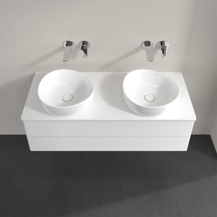 Villeroy & Boch Antao Waschbeckenunterschrank, 120 x 36 cm, 2 Auszüge mit LED-Licht, Front mit Struktur, mit Hahnloch, für Waschtisch links und rechts