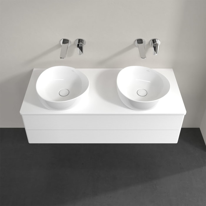 Villeroy & Boch Antao Waschbeckenunterschrank, 120 x 36 cm, 2 Auszüge mit LED-Licht, Front mit Struktur, mit Hahnloch, für Waschtisch links und rechts