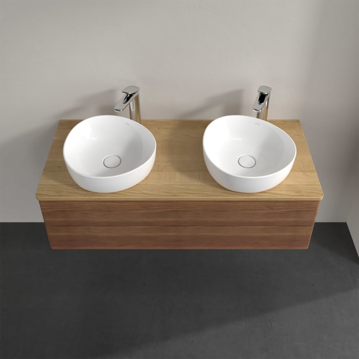 Villeroy & Boch Antao Waschbeckenunterschrank, 120 x 36 cm, 2 Auszüge mit LED-Licht, Front mit Struktur, mit Hahnloch, für Waschtisch links und rechts