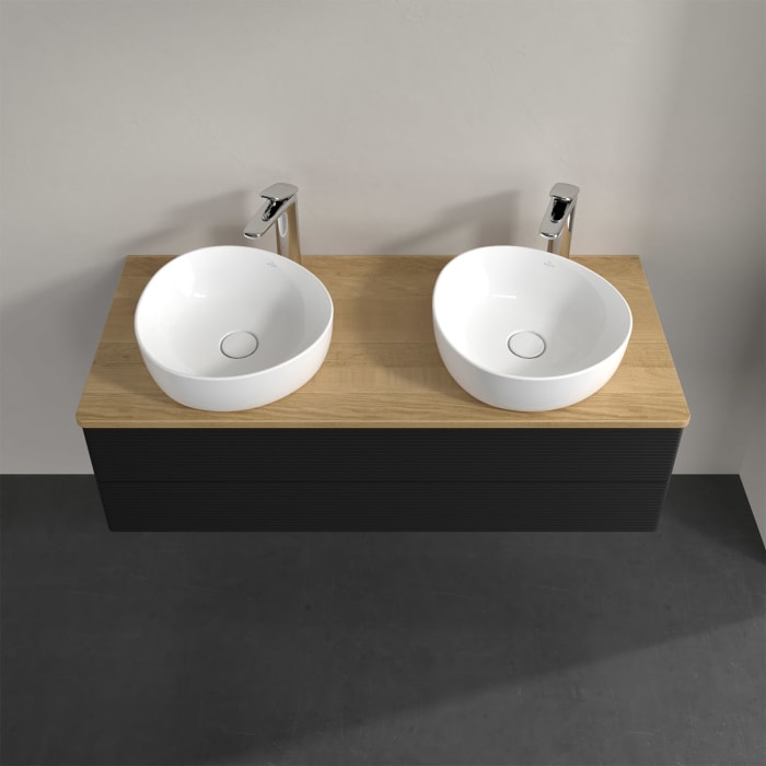 Villeroy & Boch Antao Waschbeckenunterschrank, 120 x 36 cm, 2 Auszüge mit LED-Licht, Front mit Struktur, mit Hahnloch, für Waschtisch links und rechts