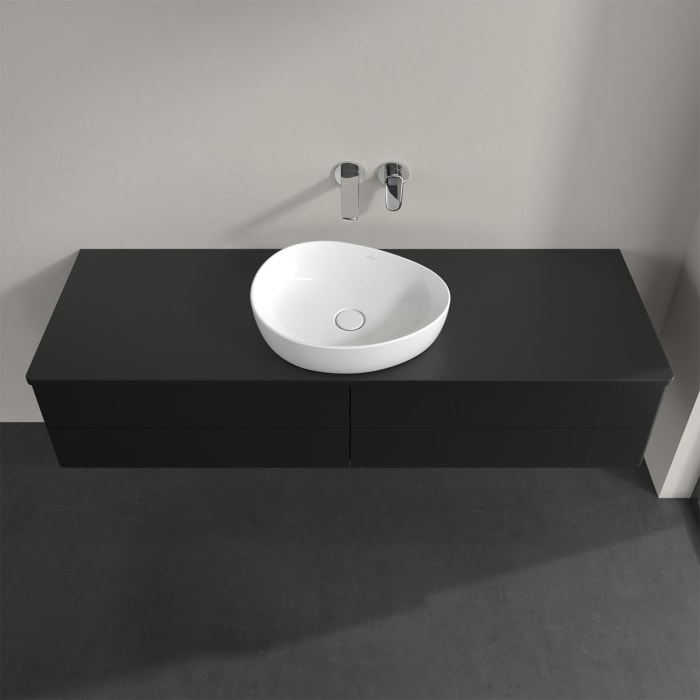 Villeroy & Boch Antao Waschbeckenunterschrank, 160 x 36 cm, 4 Auszüge mit LED-Licht, Front ohne Struktur, ohne Hahnloch, für Waschtisch mittig