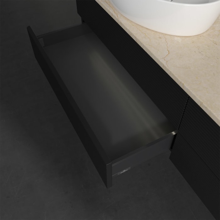 Villeroy & Boch Antao Waschbeckenunterschrank, 160 x 36 cm, 4 Auszüge mit LED-Licht, Front mit Struktur, mit Hahnloch, für Waschtisch links