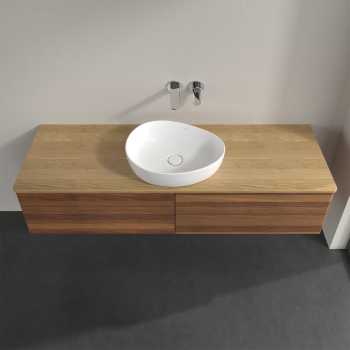 Villeroy & Boch Antao Waschbeckenunterschrank, 160 x 36 cm, 4 Auszüge mit LED-Licht, Front ohne Struktur, ohne Hahnloch, für Waschtisch mittig