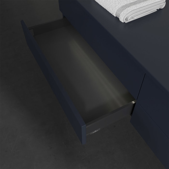 Villeroy & Boch Antao Waschbeckenunterschrank, 160 x 36 cm, 4 Auszüge mit LED-Licht, Front ohne Struktur, ohne Hahnloch, für Waschtisch rechts
