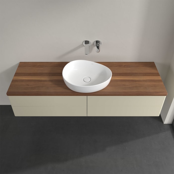 Villeroy & Boch Antao Waschbeckenunterschrank, 160 x 36 cm, 4 Auszüge mit LED-Licht, Front ohne Struktur, ohne Hahnloch, für Waschtisch mittig