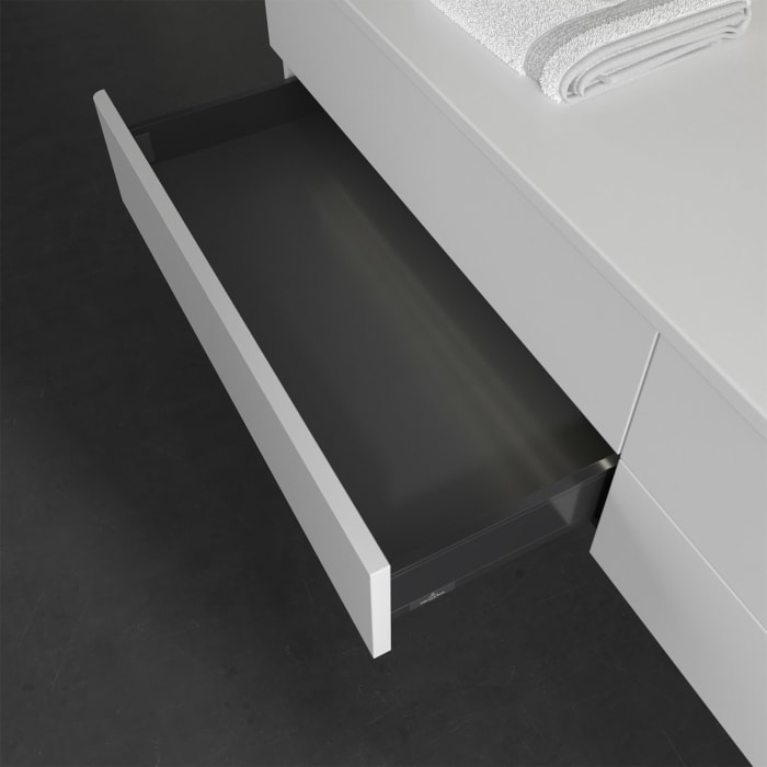 Villeroy & Boch Antao Waschbeckenunterschrank, 160 x 36 cm, 4 Auszüge mit LED-Licht, Front ohne Struktur, ohne Hahnloch, für Waschtisch rechts