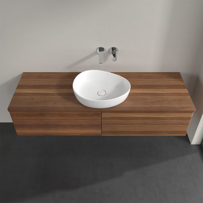 Villeroy & Boch Antao Waschbeckenunterschrank, 160 x 36 cm, 4 Auszüge mit LED-Licht, Front ohne Struktur, ohne Hahnloch, für Waschtisch mittig