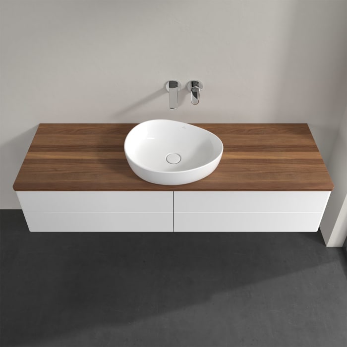 Villeroy & Boch Antao Waschbeckenunterschrank, 160 x 36 cm, 4 Auszüge mit LED-Licht, Front ohne Struktur, ohne Hahnloch, für Waschtisch mittig