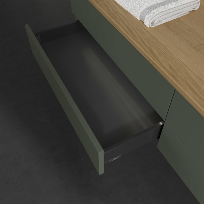 Villeroy & Boch Antao Waschbeckenunterschrank, 160 x 36 cm, 4 Auszüge mit LED-Licht, Front ohne Struktur, ohne Hahnloch, für Waschtisch rechts