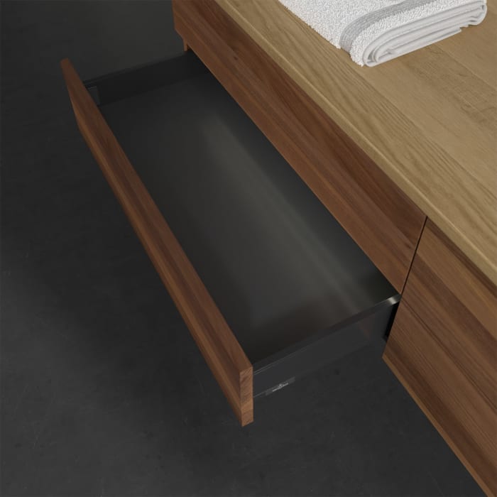 Villeroy & Boch Antao Waschbeckenunterschrank, 160 x 36 cm, 4 Auszüge mit LED-Licht, Front ohne Struktur, ohne Hahnloch, für Waschtisch rechts