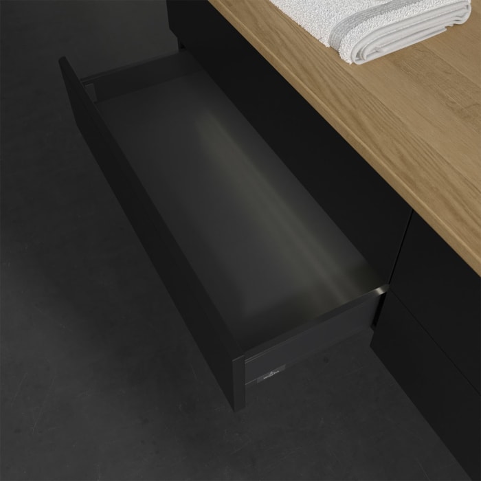 Villeroy & Boch Antao Waschbeckenunterschrank, 160 x 36 cm, 4 Auszüge mit LED-Licht, Front ohne Struktur, ohne Hahnloch, für Waschtisch rechts