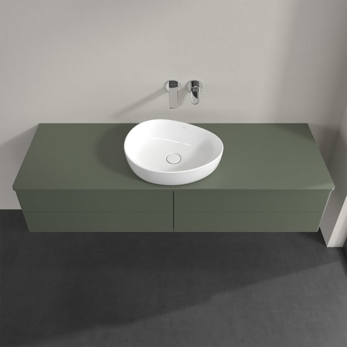 Villeroy & Boch Antao Waschbeckenunterschrank, 160 x 36 cm, 4 Auszüge mit LED-Licht, Front ohne Struktur, mit Hahnloch, für Waschtisch mittig