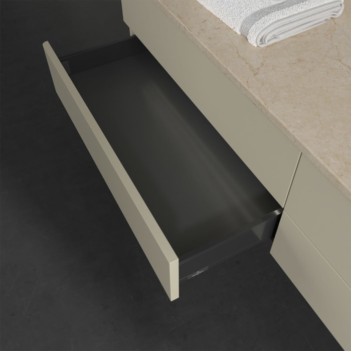 Villeroy & Boch Antao Waschbeckenunterschrank, 160 x 36 cm, 4 Auszüge mit LED-Licht, Front ohne Struktur, ohne Hahnloch, für Waschtisch rechts