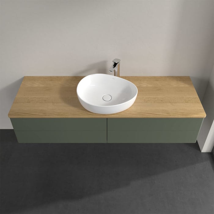 Villeroy & Boch Antao Waschbeckenunterschrank, 160 x 36 cm, 4 Auszüge mit LED-Licht, Front ohne Struktur, mit Hahnloch, für Waschtisch mittig