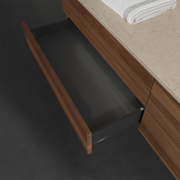 Villeroy & Boch Antao Waschbeckenunterschrank, 160 x 36 cm, 4 Auszüge mit LED-Licht, Front ohne Struktur, ohne Hahnloch, für Waschtisch rechts