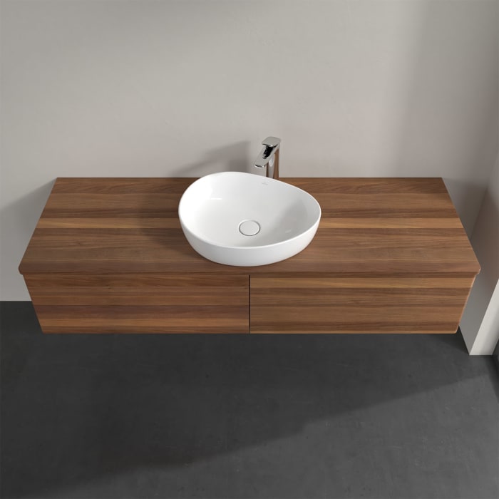 Villeroy & Boch Antao Waschbeckenunterschrank, 160 x 36 cm, 4 Auszüge mit LED-Licht, Front ohne Struktur, mit Hahnloch, für Waschtisch mittig