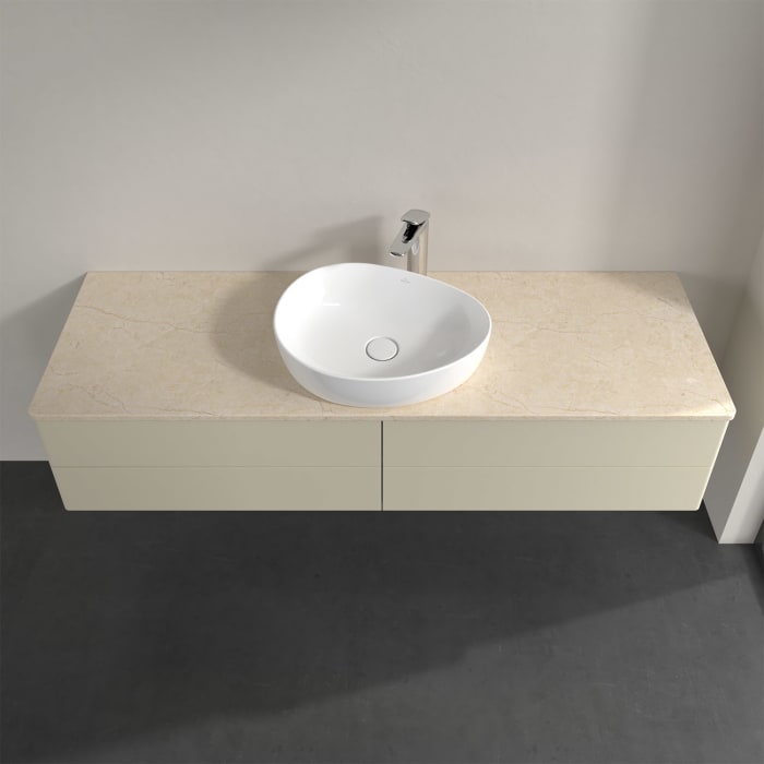 Villeroy & Boch Antao Waschbeckenunterschrank, 160 x 36 cm, 4 Auszüge mit LED-Licht, Front ohne Struktur, mit Hahnloch, für Waschtisch mittig