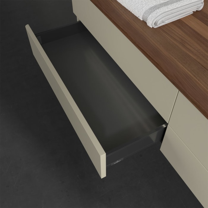 Villeroy & Boch Antao Waschbeckenunterschrank, 160 x 36 cm, 4 Auszüge mit LED-Licht, Front ohne Struktur, mit Hahnloch, für Waschtisch rechts