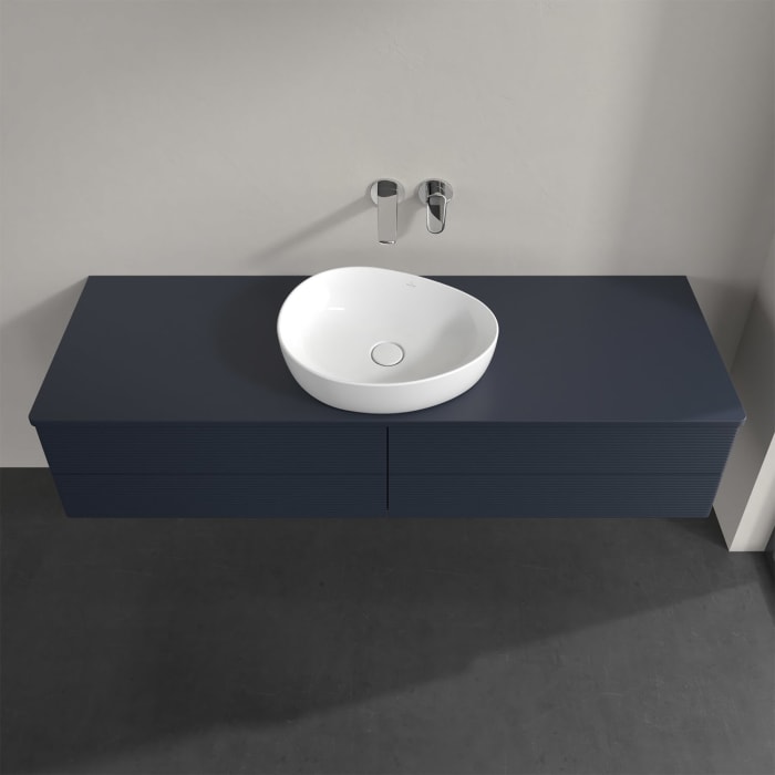 Villeroy & Boch Antao Waschbeckenunterschrank, 160 x 36 cm, 4 Auszüge mit LED-Licht, Front mit Struktur, ohne Hahnloch, für Waschtisch mittig