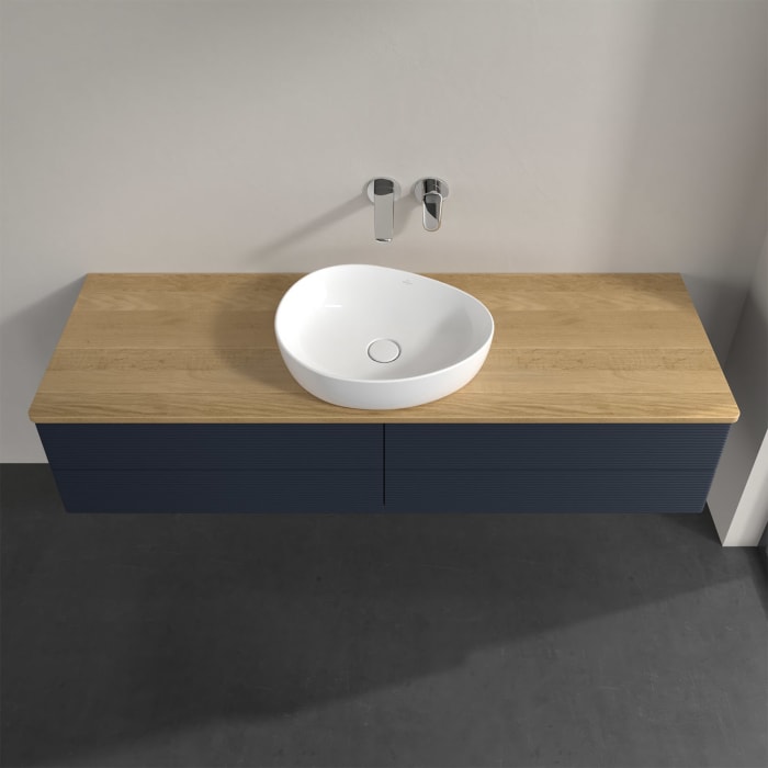 Villeroy & Boch Antao Waschbeckenunterschrank, 160 x 36 cm, 4 Auszüge mit LED-Licht, Front mit Struktur, ohne Hahnloch, für Waschtisch mittig