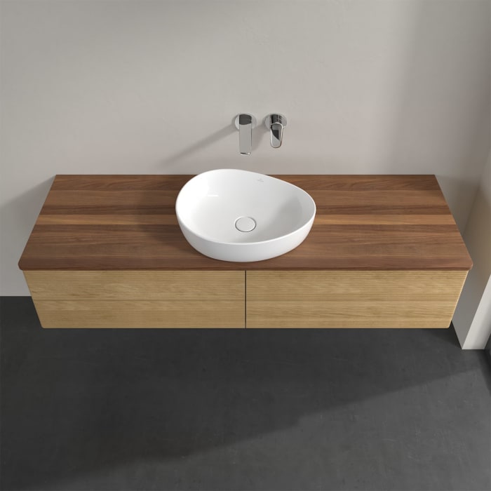 Villeroy & Boch Antao Waschbeckenunterschrank, 160 x 36 cm, 4 Auszüge mit LED-Licht, Front mit Struktur, ohne Hahnloch, für Waschtisch mittig