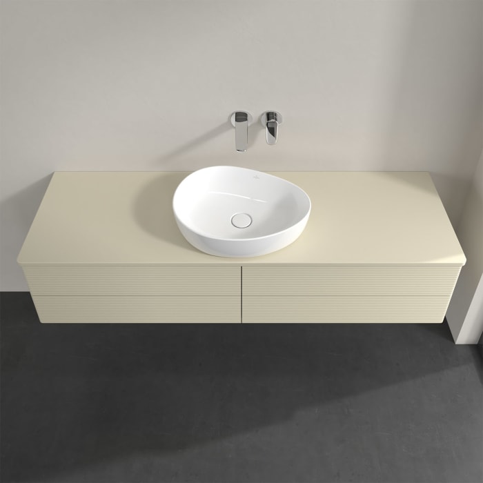Villeroy & Boch Antao Waschbeckenunterschrank, 160 x 36 cm, 4 Auszüge mit LED-Licht, Front mit Struktur, mit Hahnloch, für Waschtisch mittig
