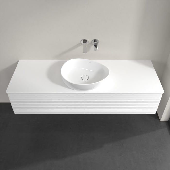 Villeroy & Boch Antao Waschbeckenunterschrank, 160 x 36 cm, 4 Auszüge mit LED-Licht, Front mit Struktur, mit Hahnloch, für Waschtisch mittig