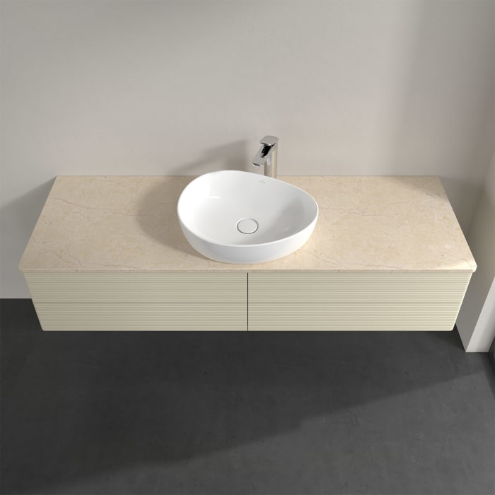 Villeroy & Boch Antao Waschbeckenunterschrank, 160 x 36 cm, 4 Auszüge mit LED-Licht, Front mit Struktur, mit Hahnloch, für Waschtisch mittig