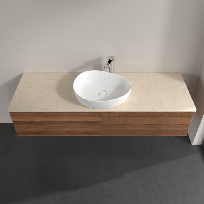 Villeroy & Boch Antao Waschbeckenunterschrank, 160 x 36 cm, 4 Auszüge mit LED-Licht, Front mit Struktur, mit Hahnloch, für Waschtisch mittig