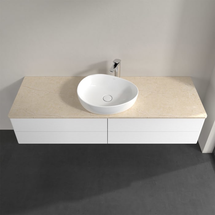 Villeroy & Boch Antao Waschbeckenunterschrank, 160 x 36 cm, 4 Auszüge mit LED-Licht, Front mit Struktur, mit Hahnloch, für Waschtisch mittig