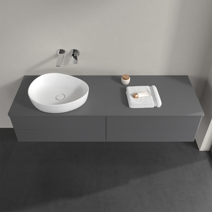 Villeroy & Boch Antao Waschbeckenunterschrank, 160 x 36 cm, 4 Auszüge mit LED-Licht, Front ohne Struktur, ohne Hahnloch, für Waschtisch links