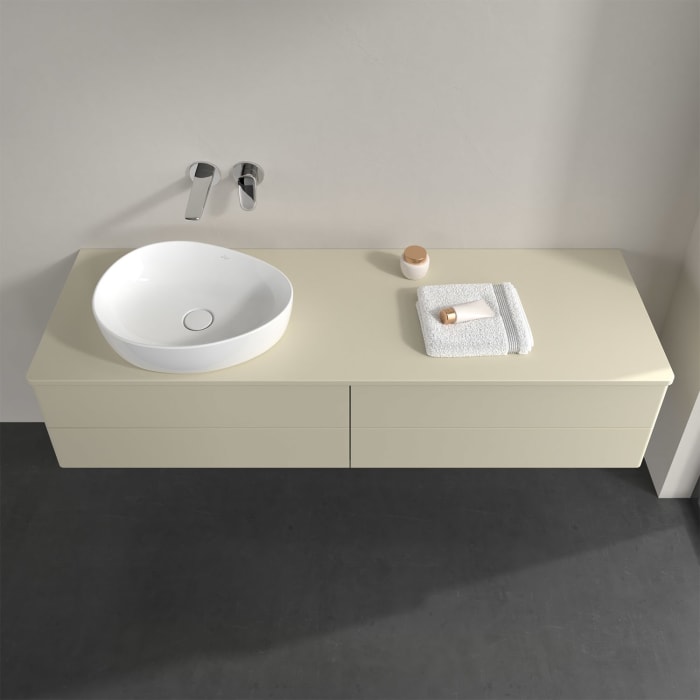 Villeroy & Boch Antao Waschbeckenunterschrank, 160 x 36 cm, 4 Auszüge mit LED-Licht, Front ohne Struktur, ohne Hahnloch, für Waschtisch links