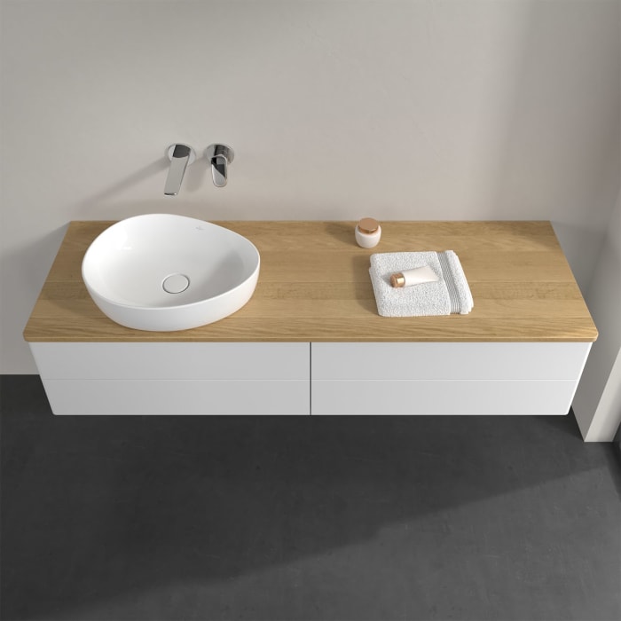 Villeroy & Boch Antao Waschbeckenunterschrank, 160 x 36 cm, 4 Auszüge mit LED-Licht, Front ohne Struktur, ohne Hahnloch, für Waschtisch links