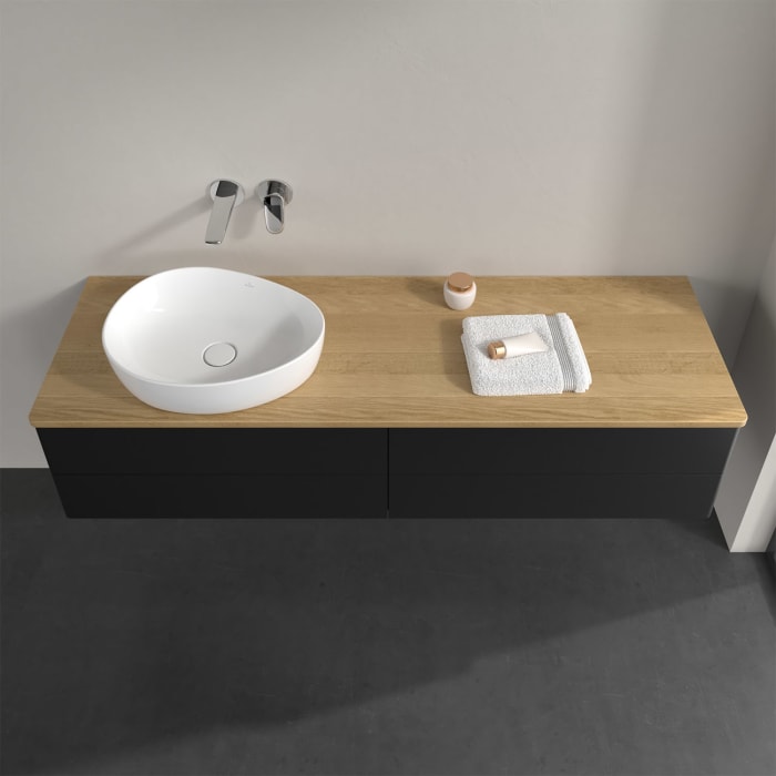 Villeroy & Boch Antao Waschbeckenunterschrank, 160 x 36 cm, 4 Auszüge mit LED-Licht, Front ohne Struktur, ohne Hahnloch, für Waschtisch links