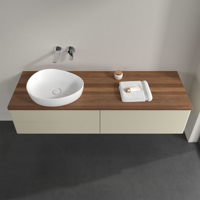 Villeroy & Boch Antao Waschbeckenunterschrank, 160 x 36 cm, 4 Auszüge mit LED-Licht, Front ohne Struktur, ohne Hahnloch, für Waschtisch links