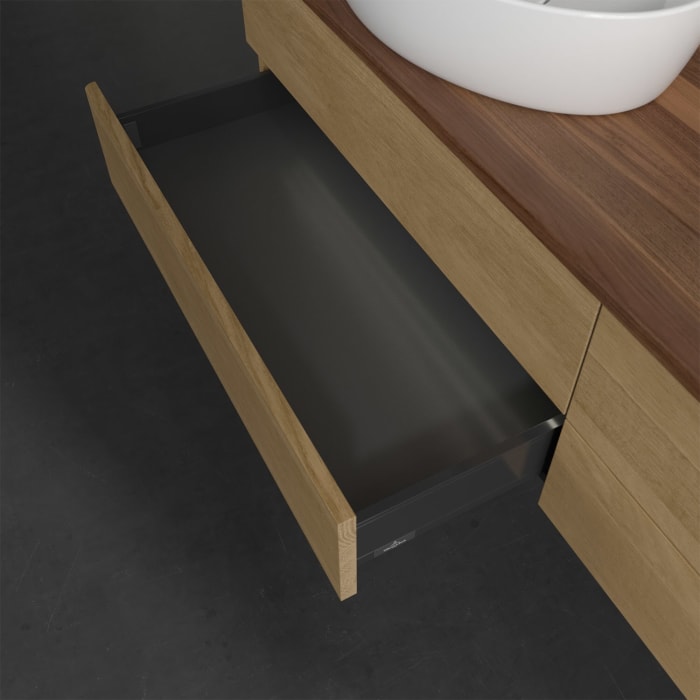 Villeroy & Boch Antao Waschbeckenunterschrank, 160 x 36 cm, 4 Auszüge mit LED-Licht, Front ohne Struktur, ohne Hahnloch, für Waschtisch links und rech