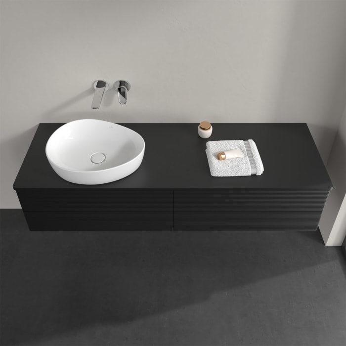 Villeroy & Boch Antao Waschbeckenunterschrank, 160 x 36 cm, 4 Auszüge mit LED-Licht, Front mit Struktur, ohne Hahnloch, für Waschtisch links