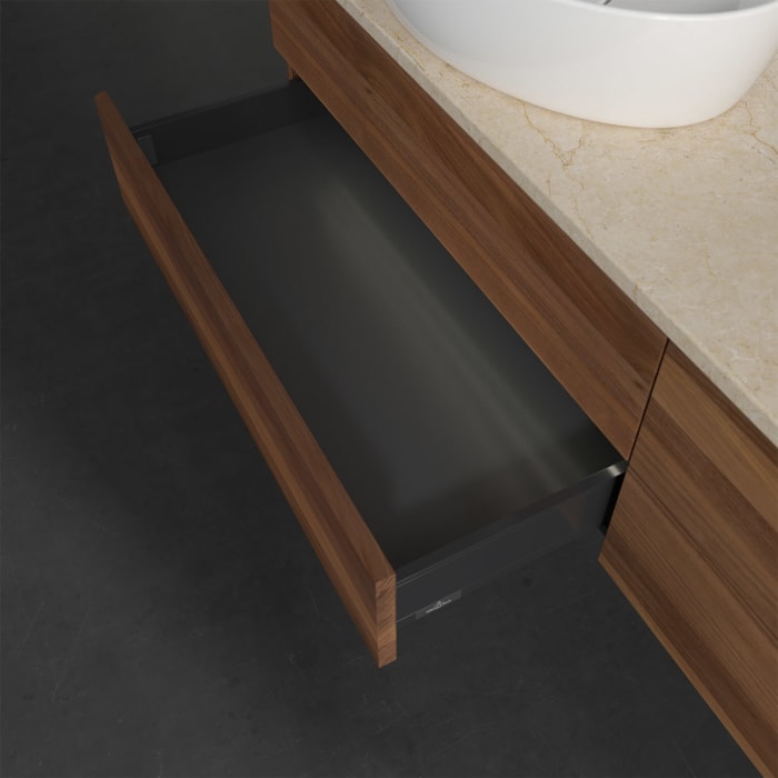 Villeroy & Boch Antao Waschbeckenunterschrank, 160 x 36 cm, 4 Auszüge mit LED-Licht, Front ohne Struktur, mit Hahnloch, für Waschtisch links und recht