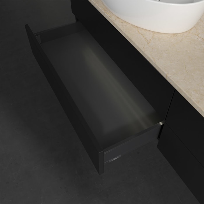 Villeroy & Boch Antao Waschbeckenunterschrank, 160 x 36 cm, 4 Auszüge mit LED-Licht, Front ohne Struktur, mit Hahnloch, für Waschtisch links und recht