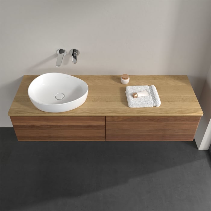 Villeroy & Boch Antao Waschbeckenunterschrank, 160 x 36 cm, 4 Auszüge mit LED-Licht, Front mit Struktur, ohne Hahnloch, für Waschtisch links