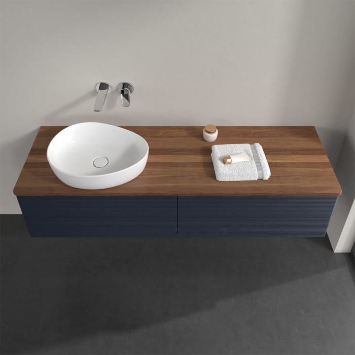 Villeroy & Boch Antao Waschbeckenunterschrank, 160 x 36 cm, 4 Auszüge mit LED-Licht, Front mit Struktur, ohne Hahnloch, für Waschtisch links