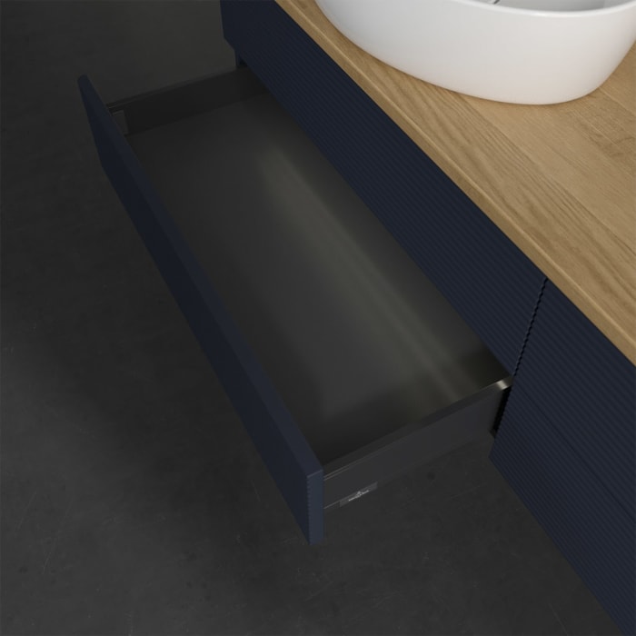 Villeroy & Boch Antao Waschbeckenunterschrank, 160 x 36 cm, 4 Auszüge mit LED-Licht, Front mit Struktur, ohne Hahnloch, für Waschtisch links und recht