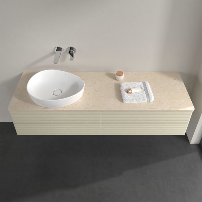 Villeroy & Boch Antao Waschbeckenunterschrank, 160 x 36 cm, 4 Auszüge mit LED-Licht, Front mit Struktur, ohne Hahnloch, für Waschtisch links